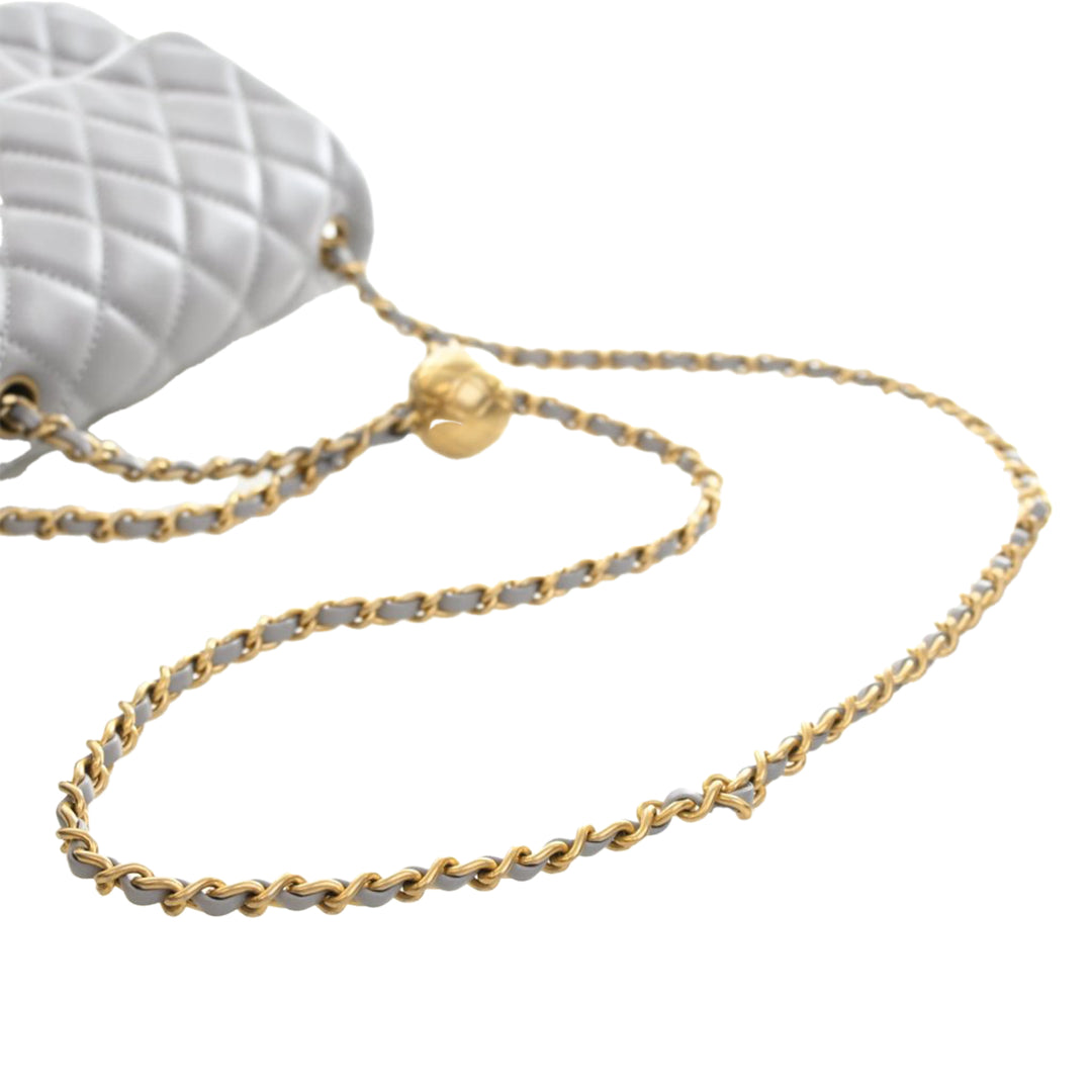 Chanel Mini Square Classic Cuir d’agneau Perle Crush Simple rabat