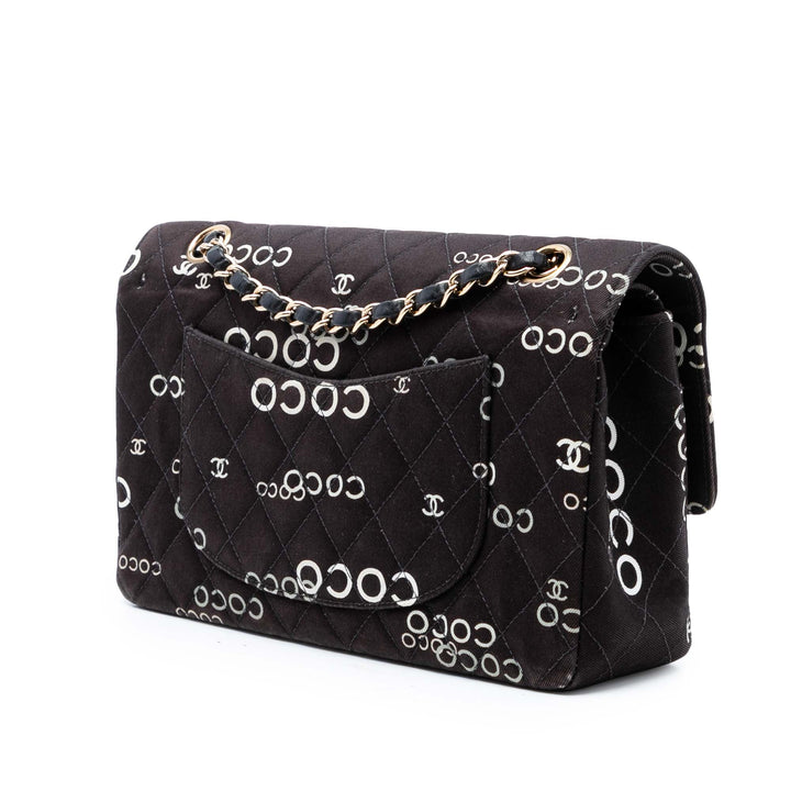 Chanel Medium Classic Toile Coco Print Double rabat