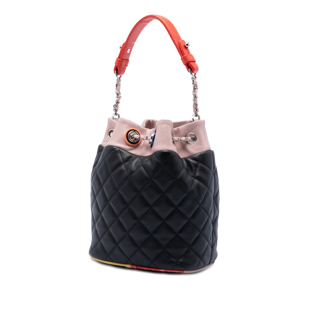 Chanel CC Multicolor Matelassé Cuir d’agneau Cuba Drawstring Bucket Sac