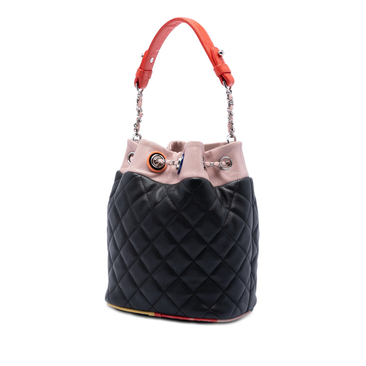 Chanel CC Multicolor Matelassé Cuir d’agneau Cuba Drawstring Bucket Sac