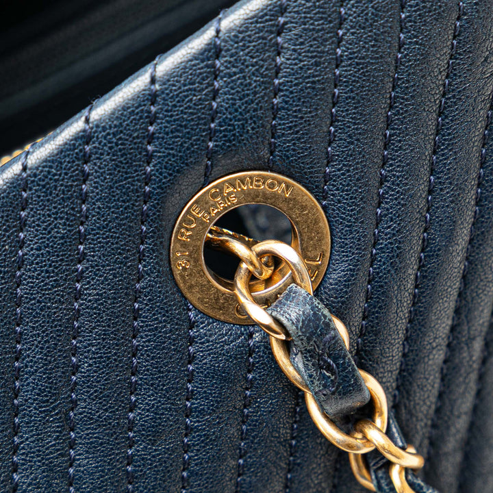 Medium Chevron Wrinkled Lambskin Medallion Charm Tote Blue - Gaby Paris