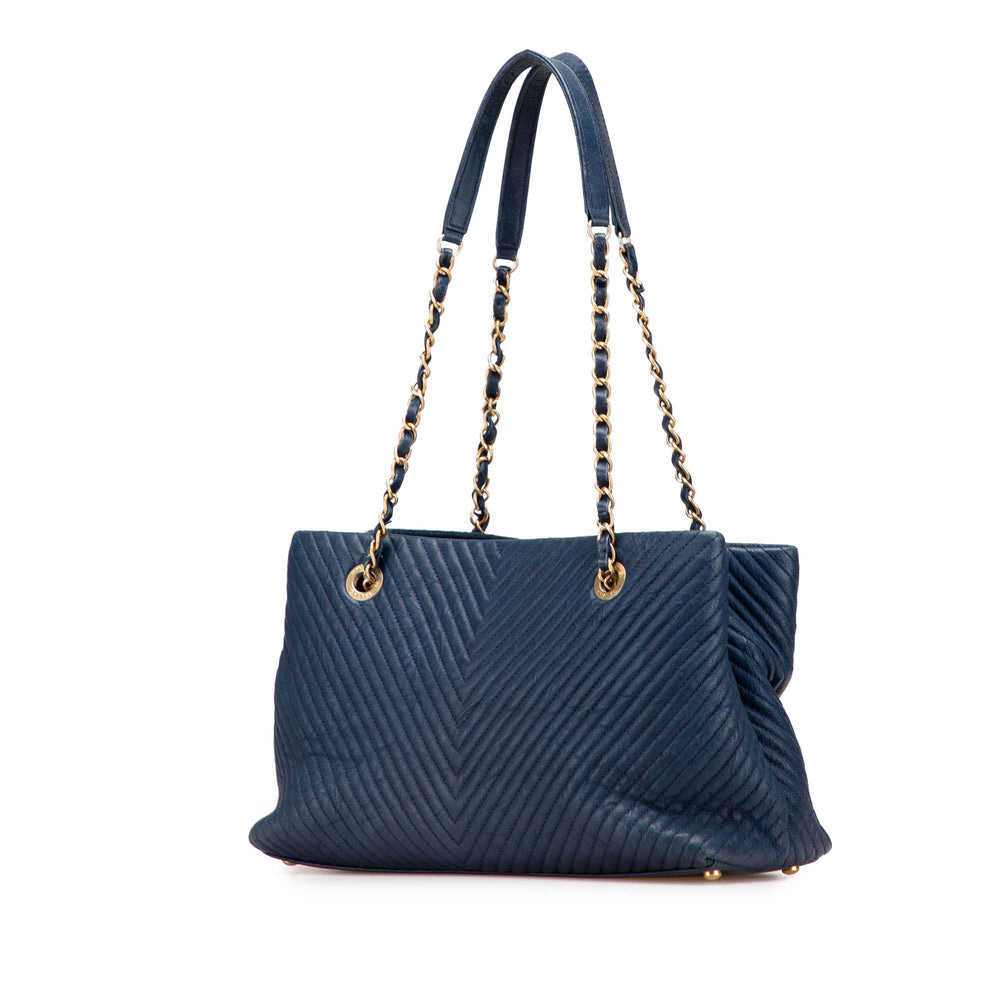 Medium Chevron Wrinkled Lambskin Medallion Charm Tote Blue - Gaby Paris