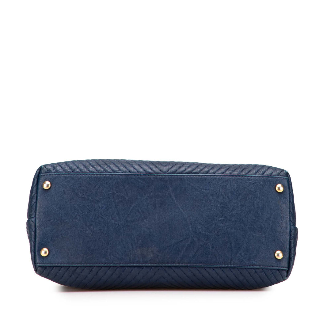Medium Chevron Wrinkled Lambskin Medallion Charm Tote Blue - Gaby Paris