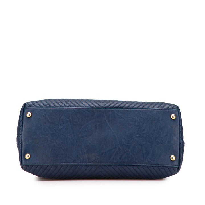 Medium Chevron Wrinkled Lambskin Medallion Charm Tote Blue - Gaby Paris