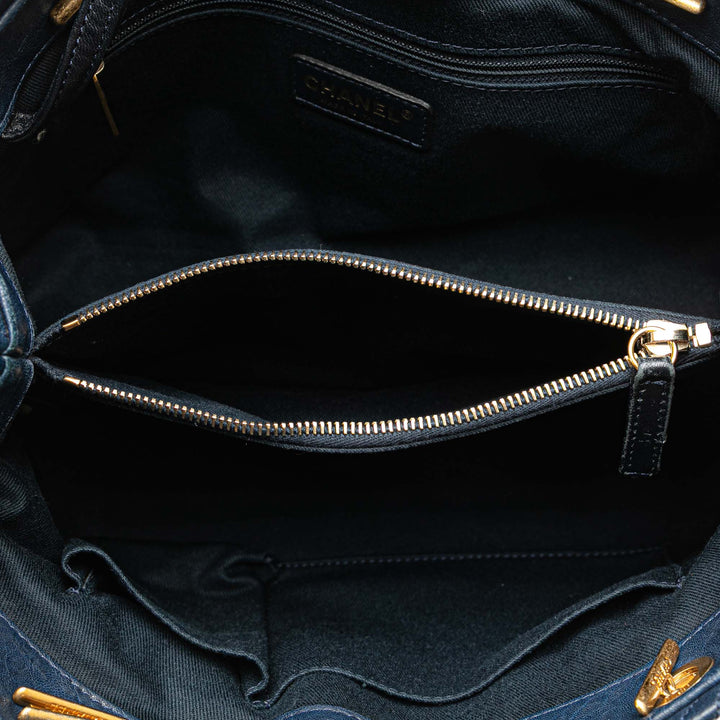 Medium Chevron Wrinkled Lambskin Medallion Charm Tote Blue - Gaby Paris