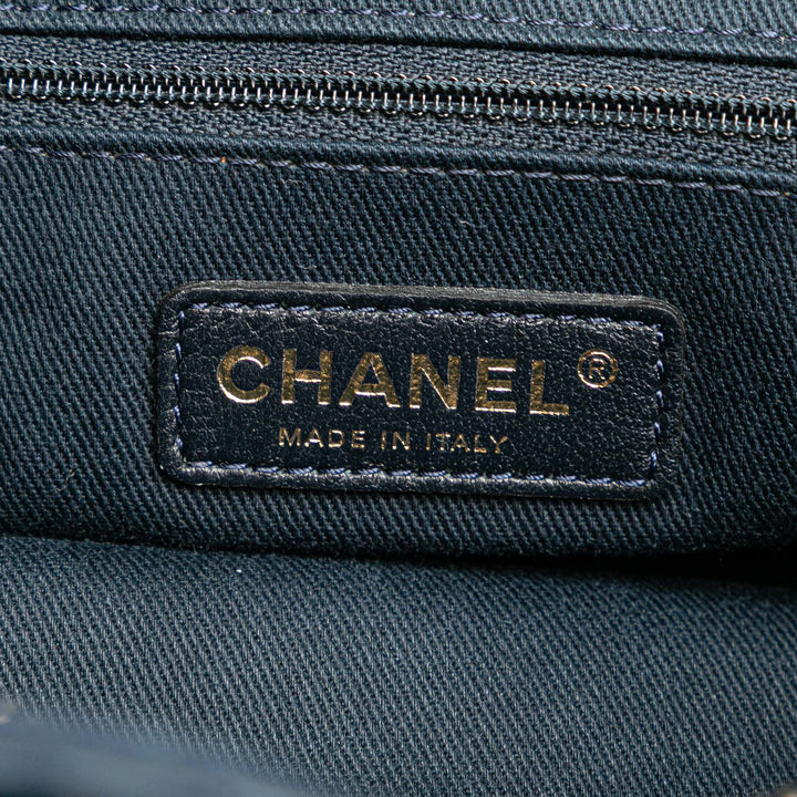 Medium Chevron Wrinkled Lambskin Medallion Charm Tote Blue - Gaby Paris