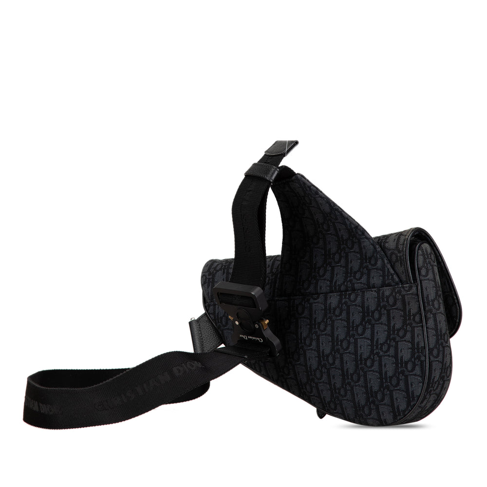 Oblique Canvas Saddle Crossbody Black - Gaby Paris