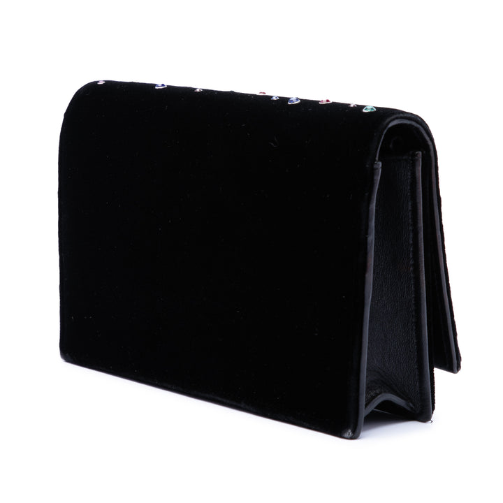 Saint Laurent Cristal Embellished Velours Monogram Kate Wallet on Chain