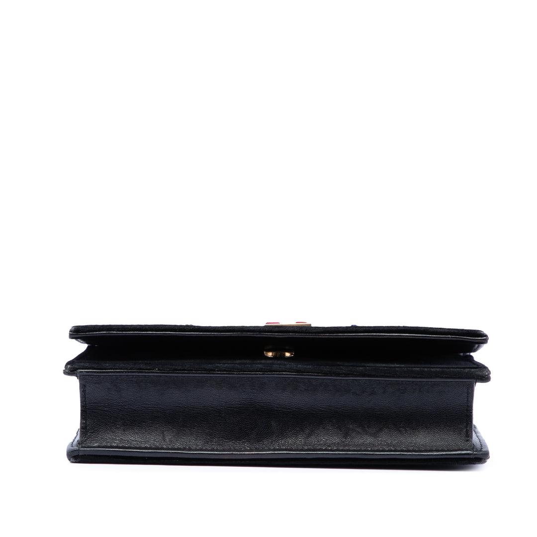 Saint Laurent Cristal Embellished Velours Monogram Kate Wallet on Chain