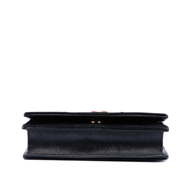 Saint Laurent Cristal Embellished Velours Monogram Kate Wallet on Chain