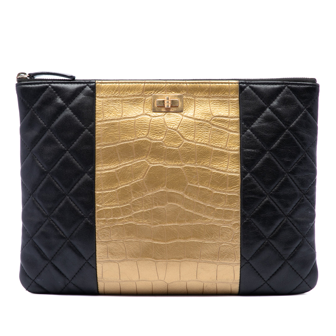Chanel Pochette Matelassé et Crocodile embossé Métallisé Reissue 2.55 Cuir d'agneau Noir – vue principale – GABY PARIS