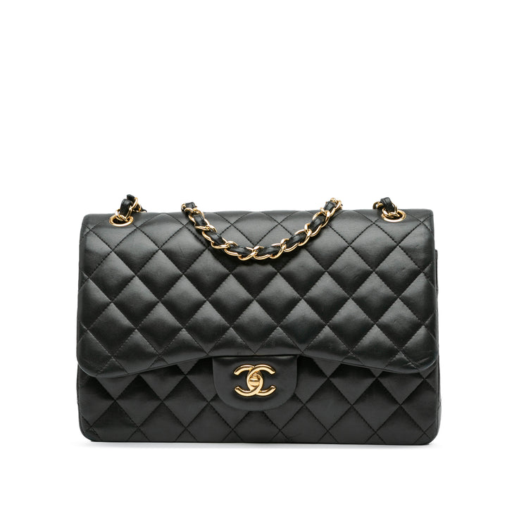 Jumbo Classic Lambskin Double Flap Black - Gaby Paris