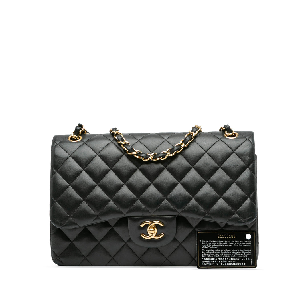 Jumbo Classic Lambskin Double Flap Black - Gaby Paris