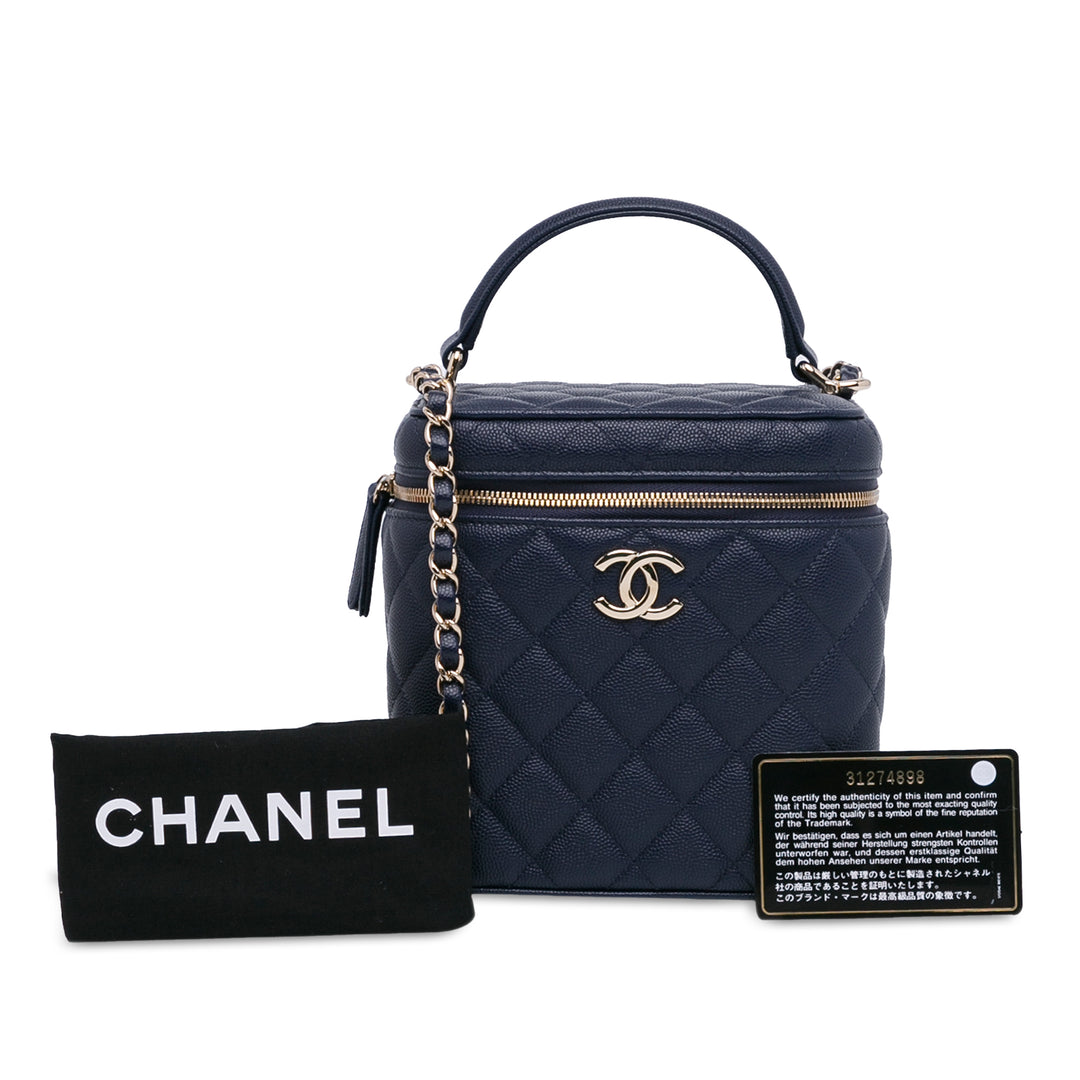 Chanel CC Quilted Caviar Top Handle Vanity Case with Chain Blue - GABY PARIS