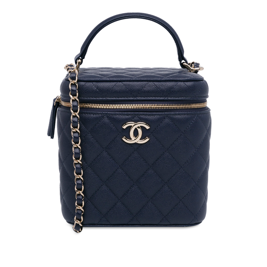 Chanel CC Quilted Caviar Top Handle Vanity Case with Chain Blue - GABY PARIS