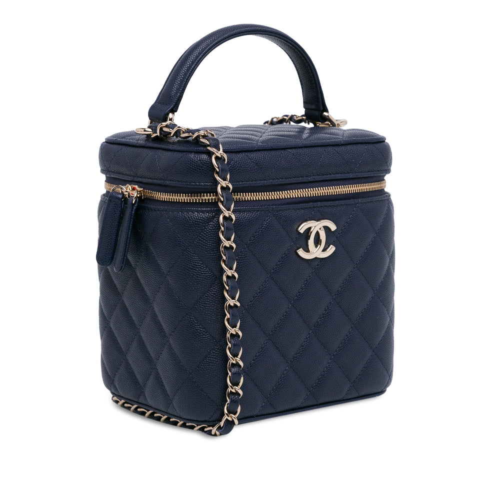 Chanel CC Quilted Caviar Top Handle Vanity Case with Chain Blue - GABY PARIS