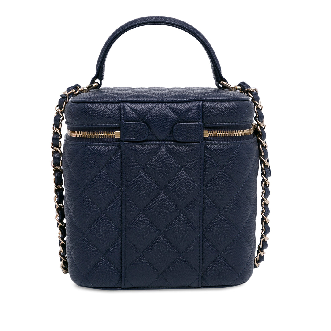 Chanel CC Quilted Caviar Top Handle Vanity Case with Chain Blue - GABY PARIS