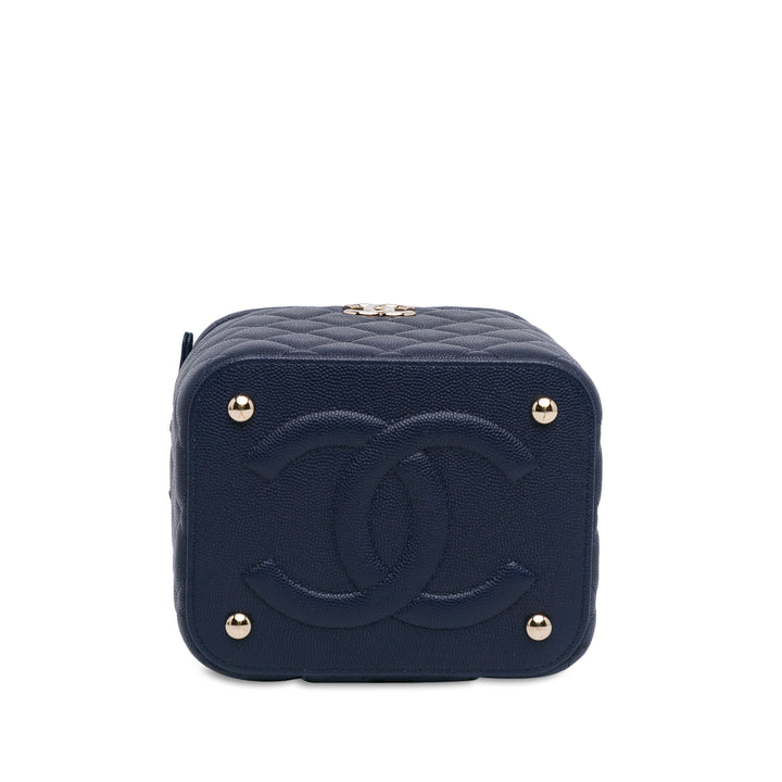 Chanel CC Quilted Caviar Top Handle Vanity Case with Chain Blue - GABY PARIS