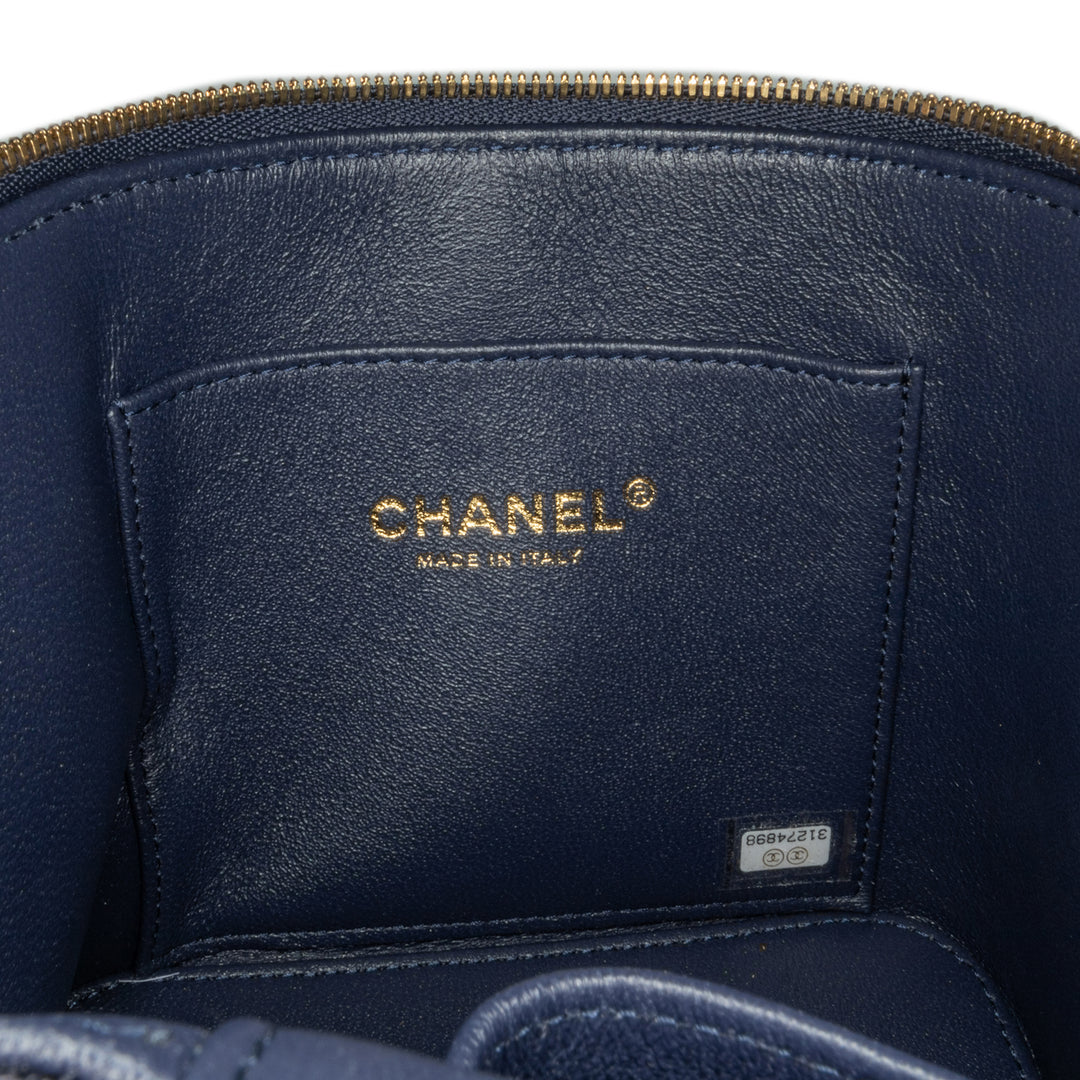 Chanel CC Quilted Caviar Top Handle Vanity Case with Chain Blue - GABY PARIS