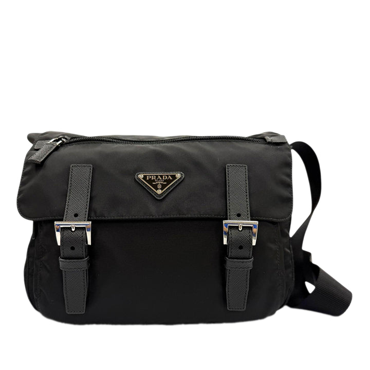 à finitions Zippé Double Buckle Sac Messenger Saffiano Noir