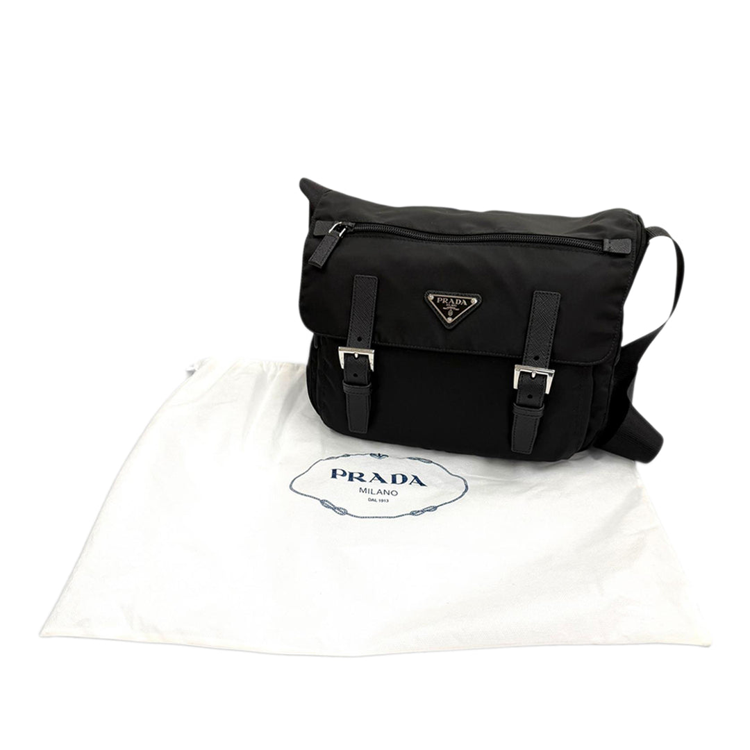 à finitions Zippé Double Buckle Sac Messenger Saffiano Noir