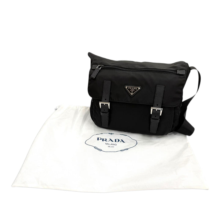 à finitions Zippé Double Buckle Sac Messenger Saffiano Noir