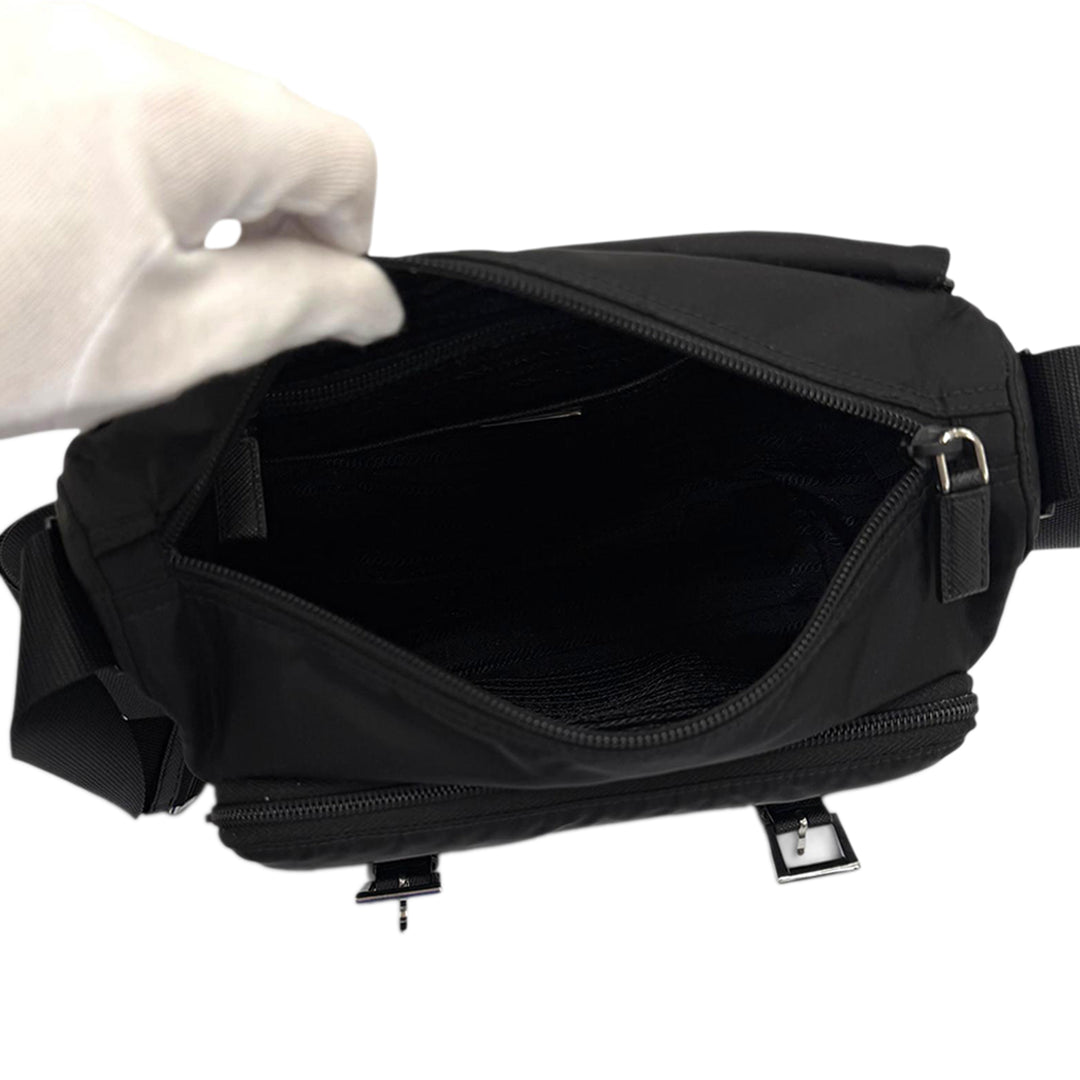 à finitions Zippé Double Buckle Sac Messenger Saffiano Noir