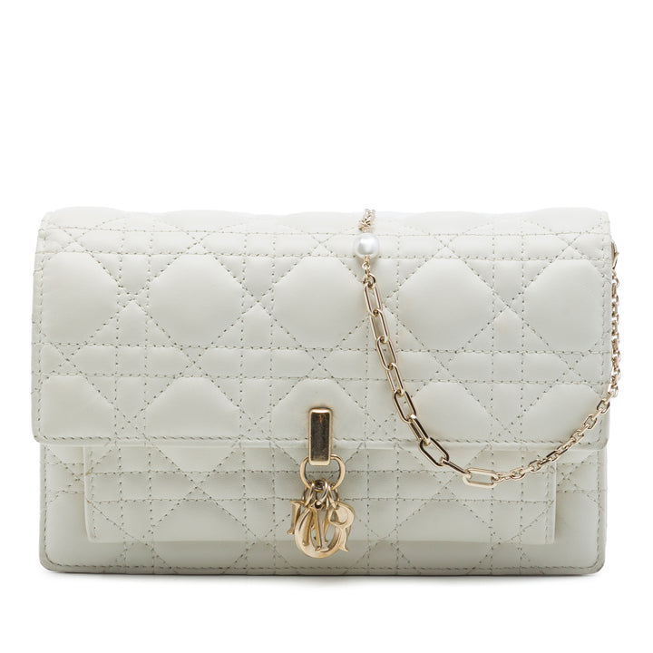 Cannage My Dior Daily Chaîne Pochette Cuir d'agneau Blanc