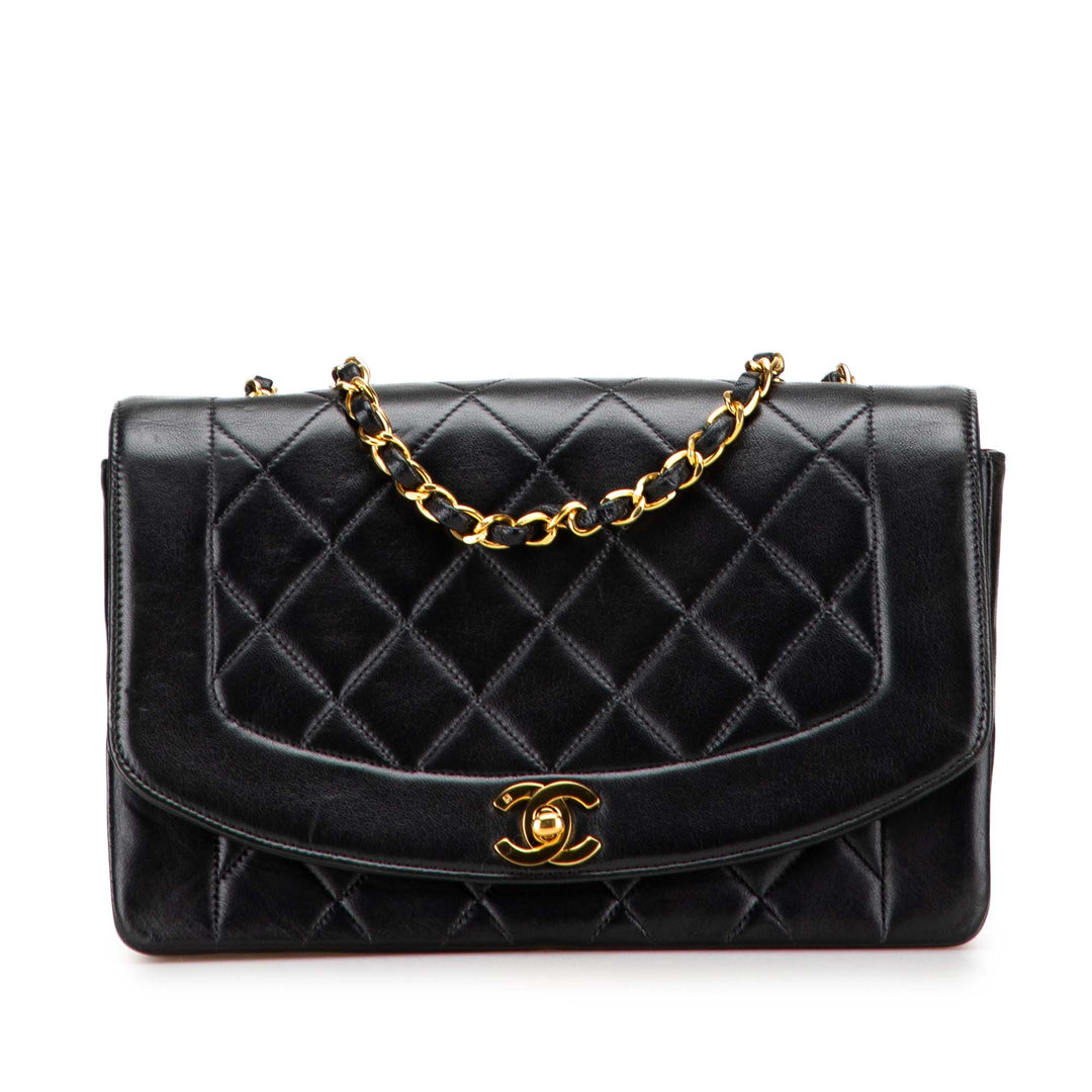 Medium Lambskin Diana Flap Black - Gaby Paris