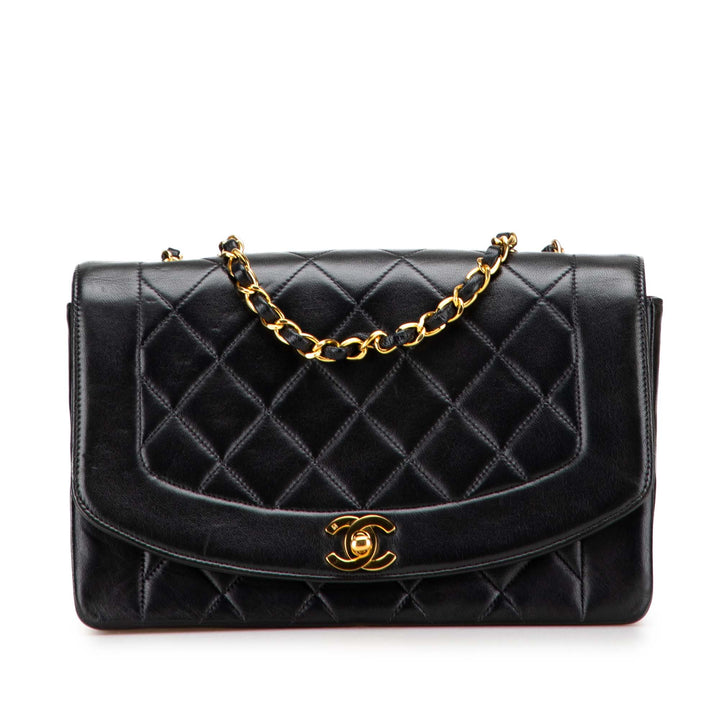Medium Lambskin Diana Flap Black - Gaby Paris