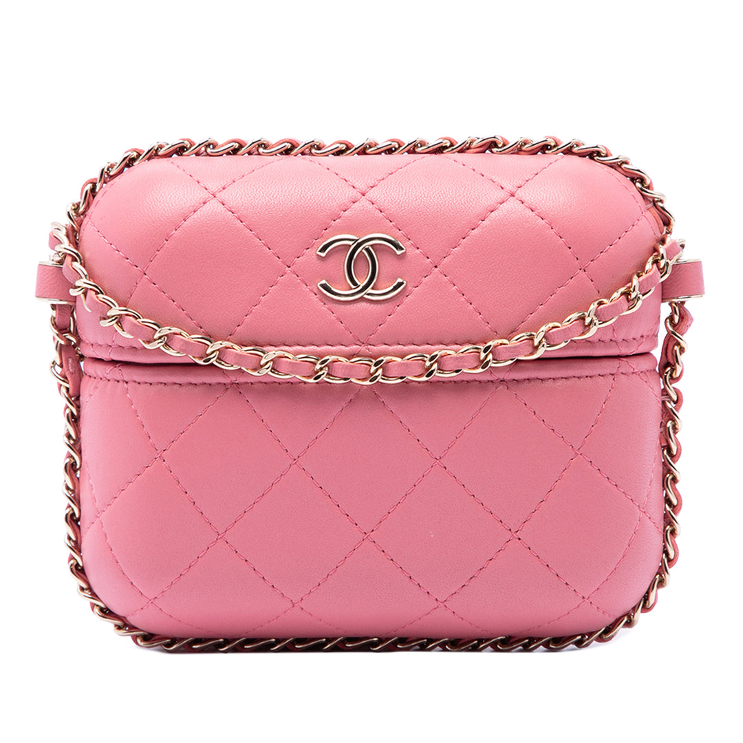 Matelassé Sac rond à chaîne Vanity Mini Cuir d'agneau Rose