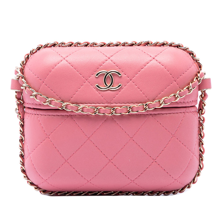 Matelassé Sac rond à chaîne Vanity Mini Cuir d'agneau Rose