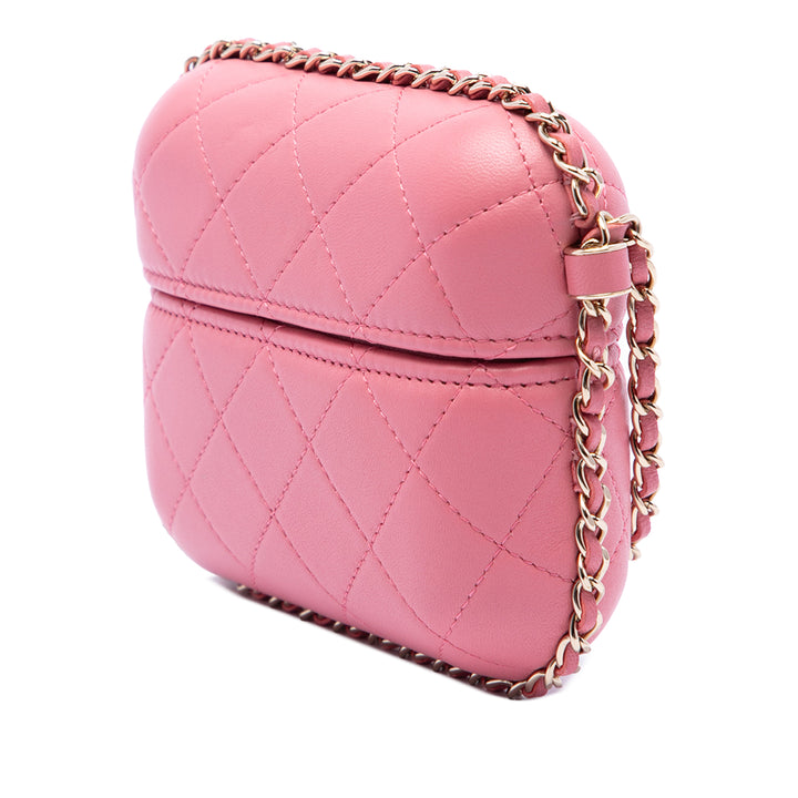 Matelassé Sac rond à chaîne Vanity Mini Cuir d'agneau Rose