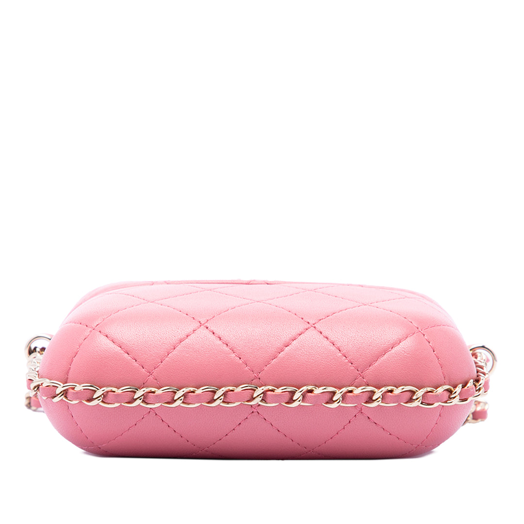 Matelassé Sac rond à chaîne Vanity Mini Cuir d'agneau Rose