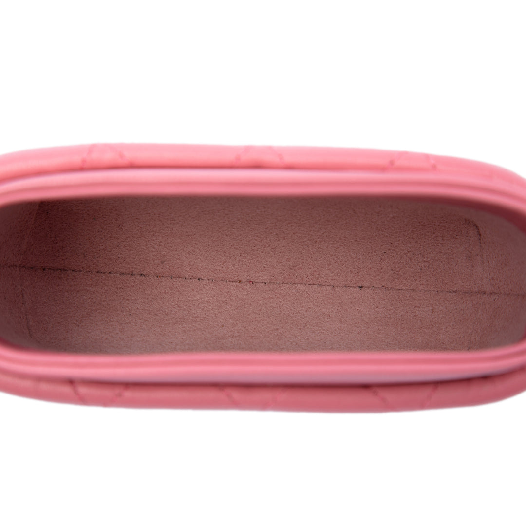 Matelassé Sac rond à chaîne Vanity Mini Cuir d'agneau Rose