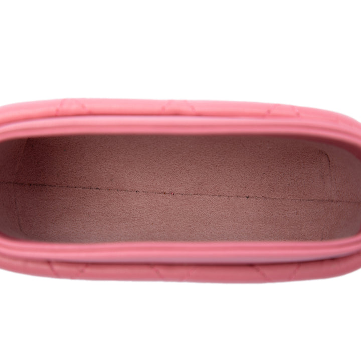 Matelassé Sac rond à chaîne Vanity Mini Cuir d'agneau Rose