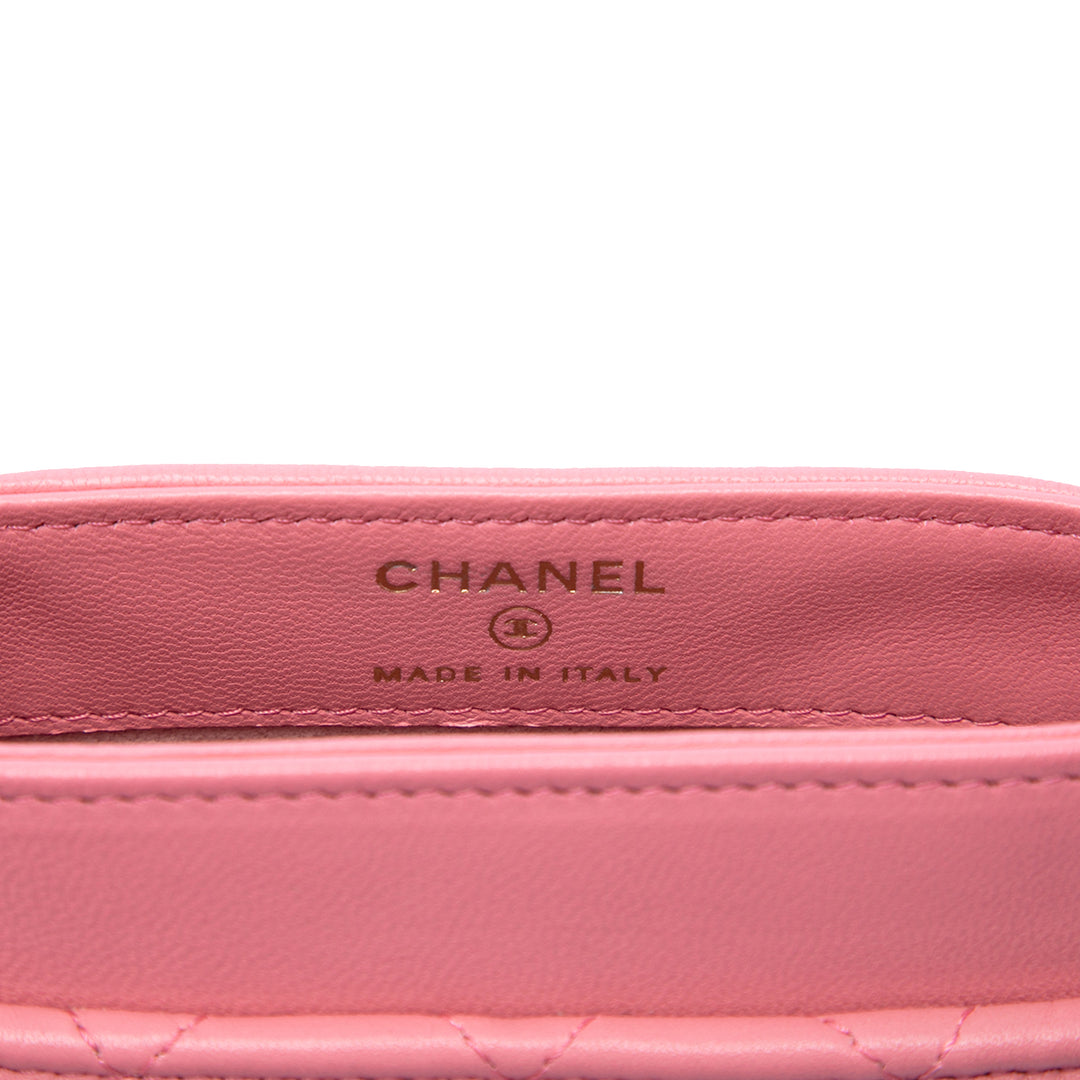 Matelassé Sac rond à chaîne Vanity Mini Cuir d'agneau Rose