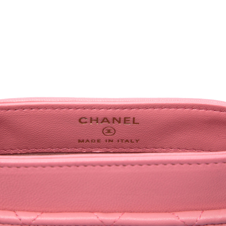 Matelassé Sac rond à chaîne Vanity Mini Cuir d'agneau Rose