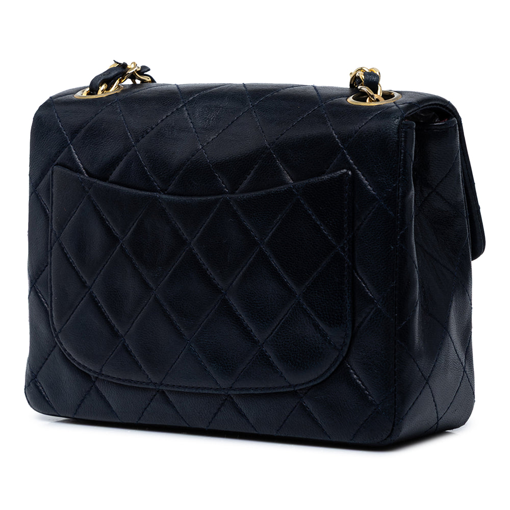 Chanel Sac bandoulière Classic Carré Rabat simple Mini Cuir d'agneau Bleu – vue 2 – GABY PARIS