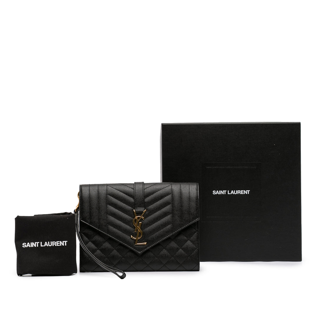Saint Laurent Grain De Poudre Triquilt Monogram Envelope Pochette