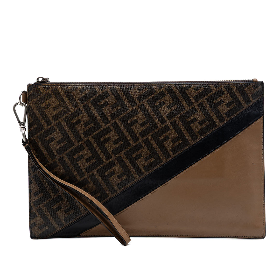 Fendi FF 1974 Coated Toile et Cuir Diagonal Pochette