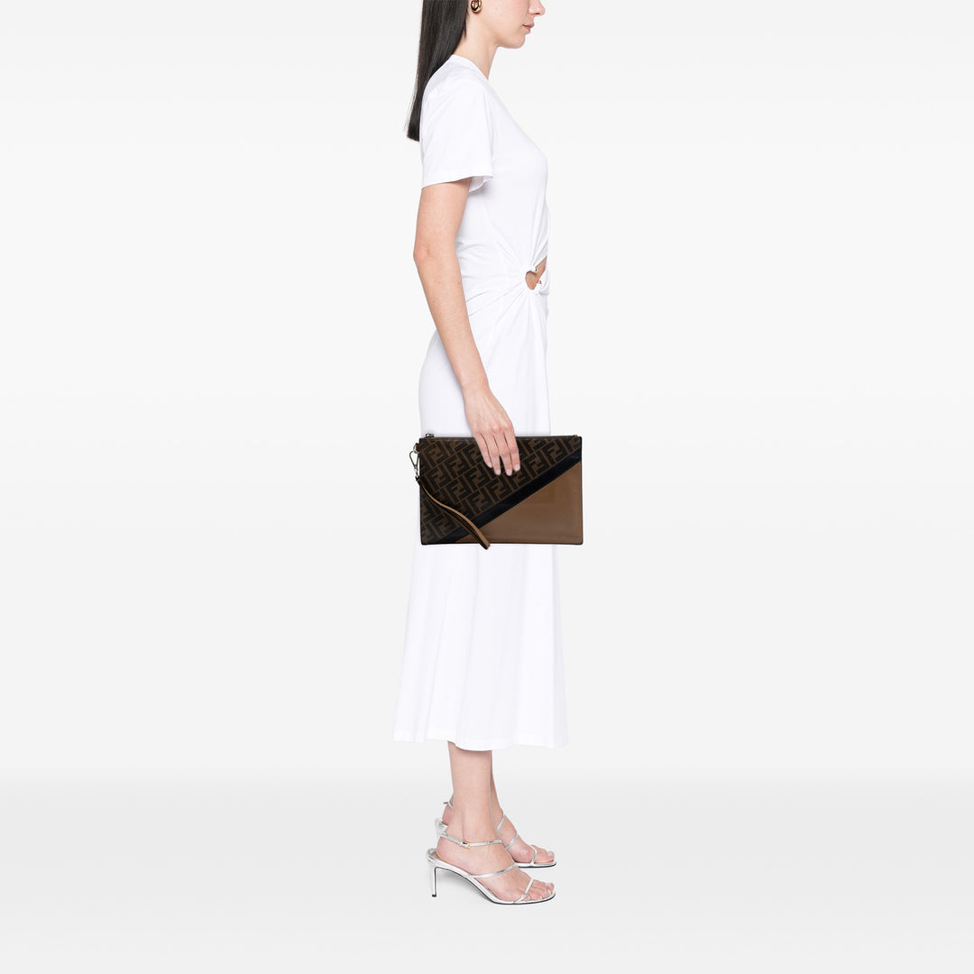 Fendi FF 1974 Coated Toile et Cuir Diagonal Pochette