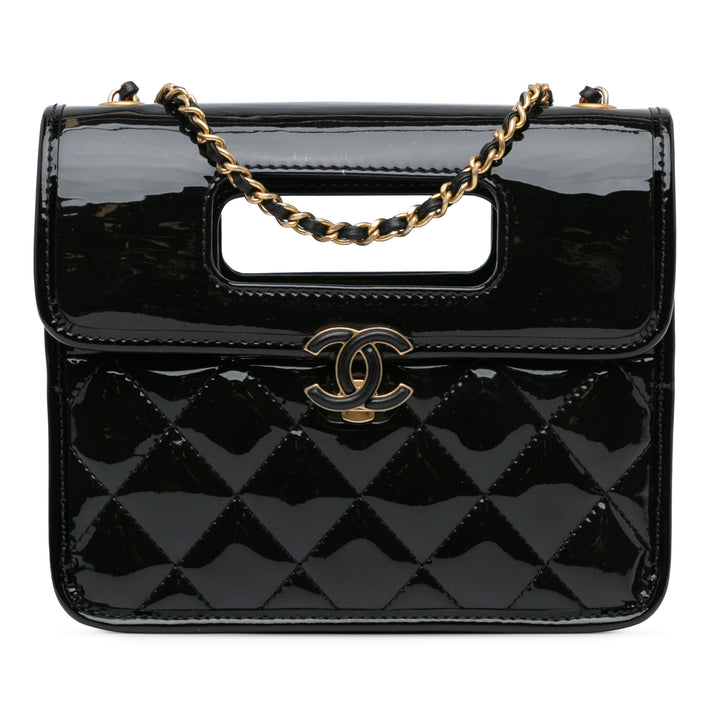 Chanel Mini Quilted Patent Graphic Catch Flap Black - GABY PARIS