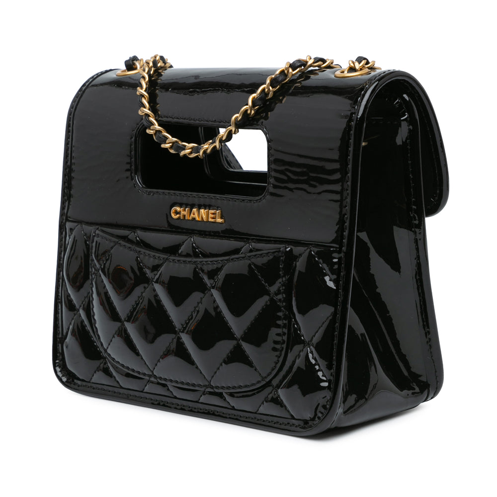 Chanel Mini Quilted Patent Graphic Catch Flap Black - GABY PARIS