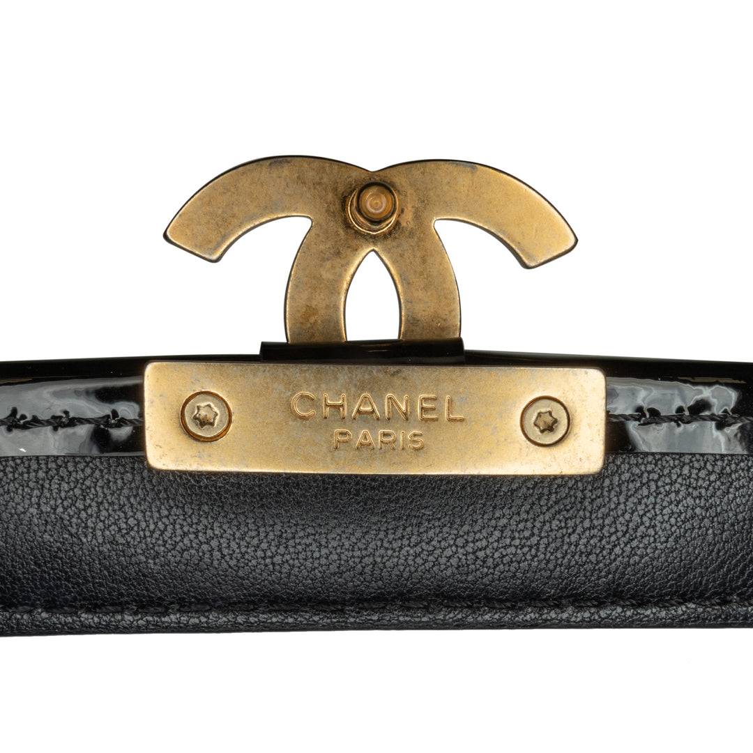 Chanel Mini Quilted Patent Graphic Catch Flap Black - GABY PARIS