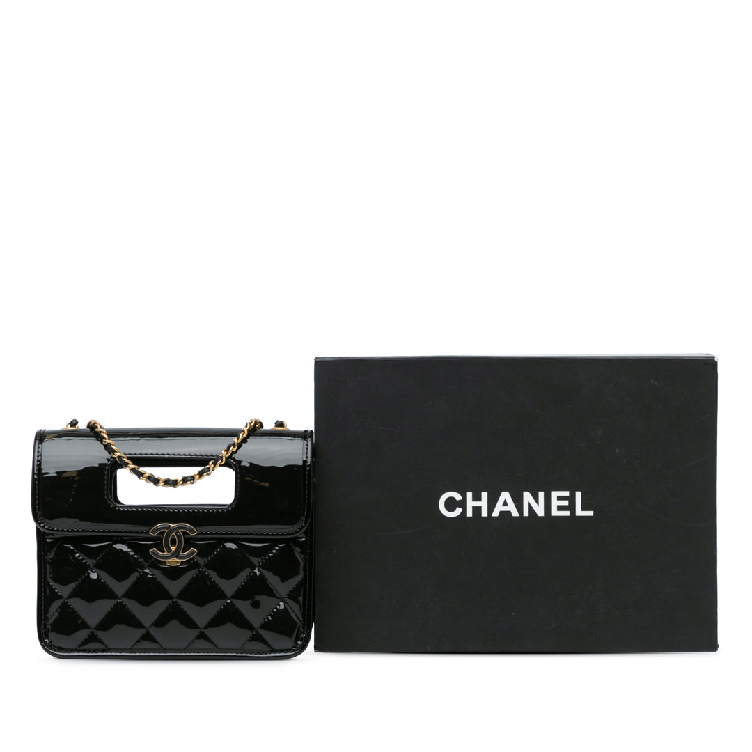 Chanel Mini Quilted Patent Graphic Catch Flap Black - GABY PARIS