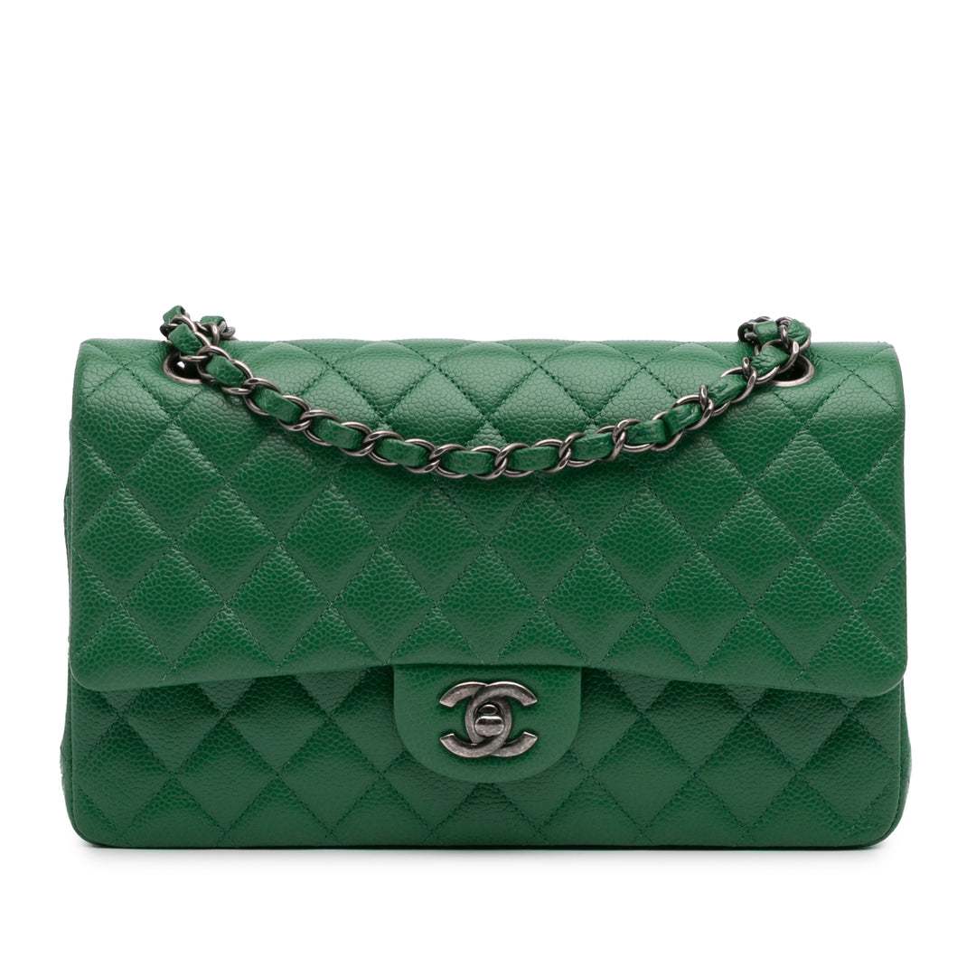 Medium Classic Caviar Double Flap Green - Gaby Paris