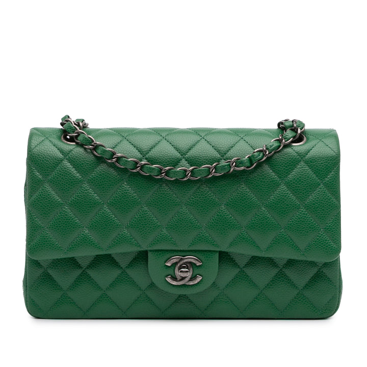 Medium Classic Caviar Double Flap Green - Gaby Paris