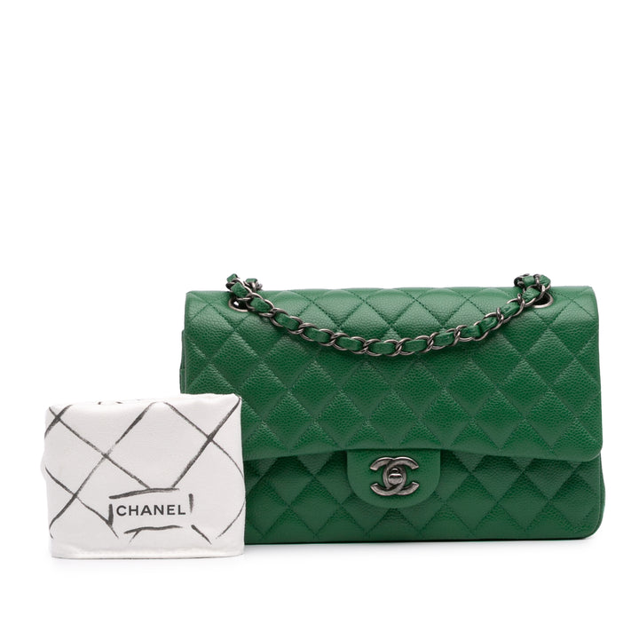 Medium Classic Caviar Double Flap Green - Gaby Paris