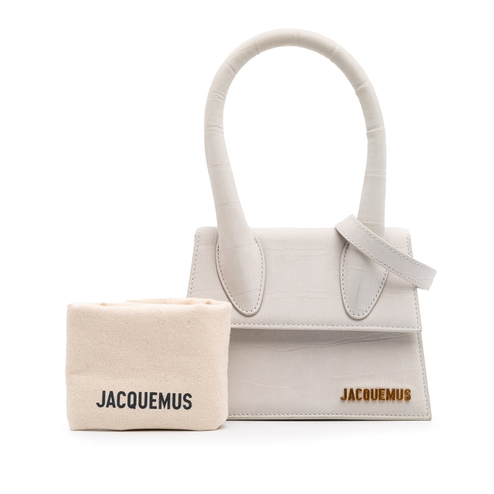 Croc Embossed Calfskin Le Chiquito Medium White - Gaby Paris
